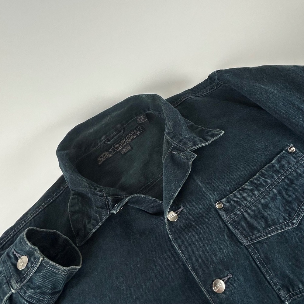 Results Jeans Mens XL Denim Chore Jacket Black Utility Skater Streetwear Y2K